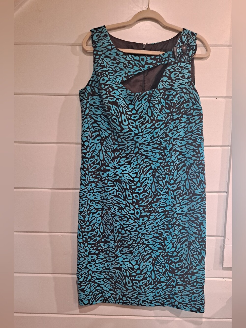 Sleeveless Teal and Brown Patterned Midi Dress